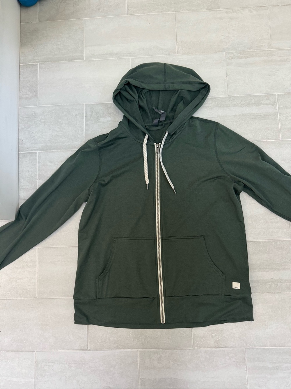 Vuori Olive Green Full-Zip Hooded Sweatshirt